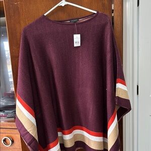 Ann Taylor Burgundy Striped Poncho
